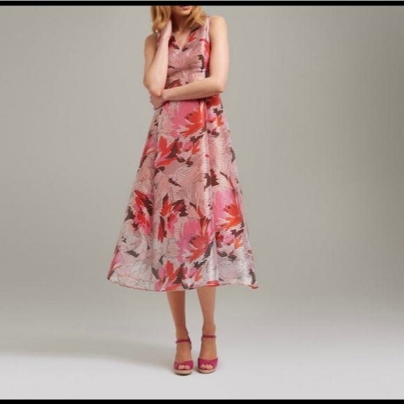 L. K. Bennett Prula graphic floral midi dress, pink pastels and peach, size 6 - Picture 10 of 10